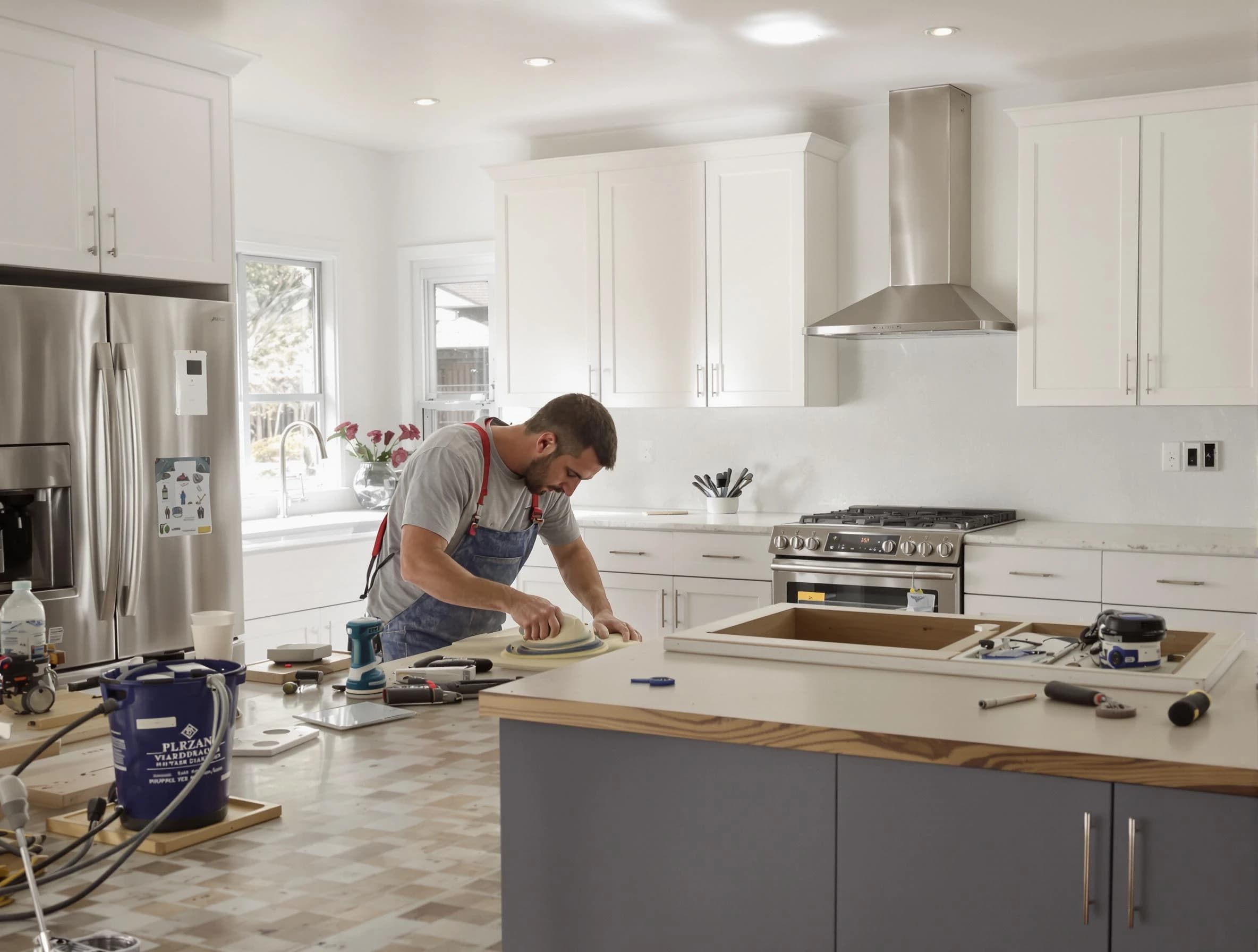 Gilbert House Painters refinishing kitchen cabinets in Gilbert, AZ