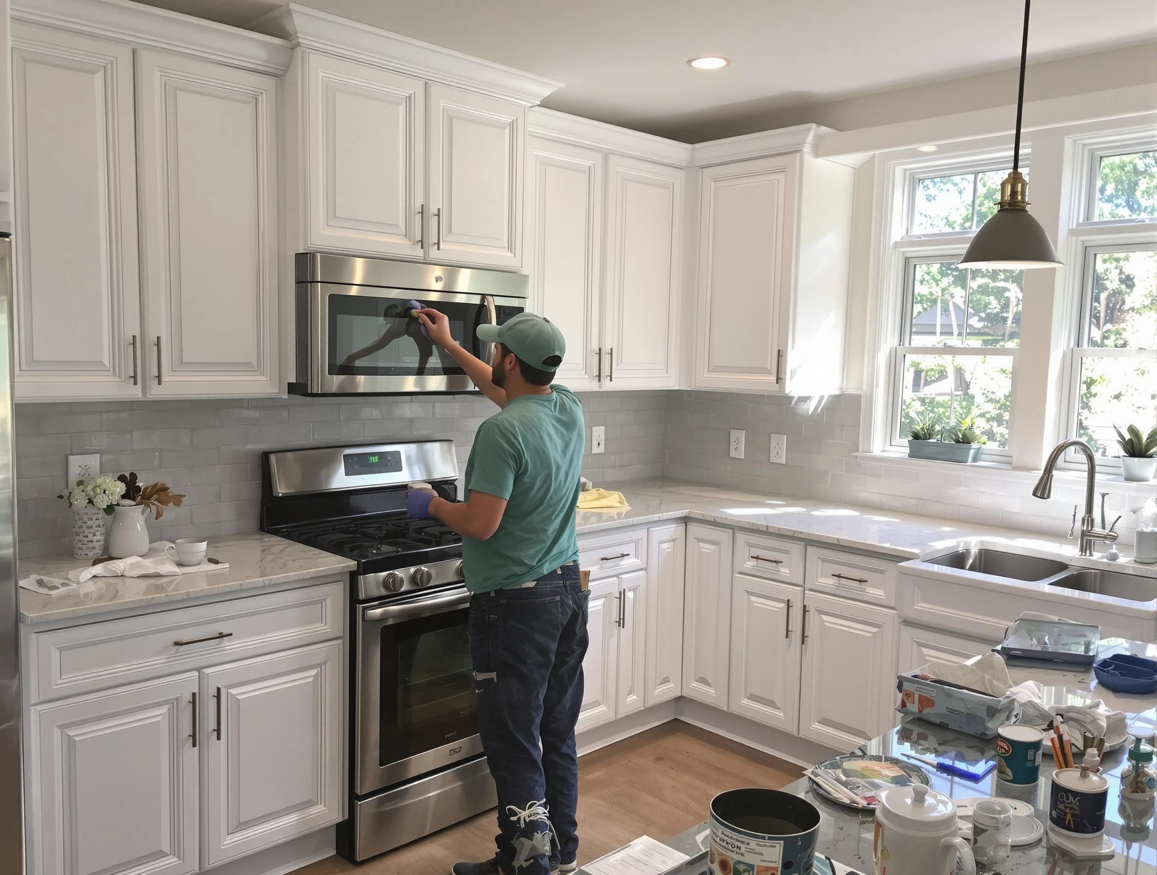 Kitchen cabinets being refinished by Gilbert House Painters in Gilbert, AZ