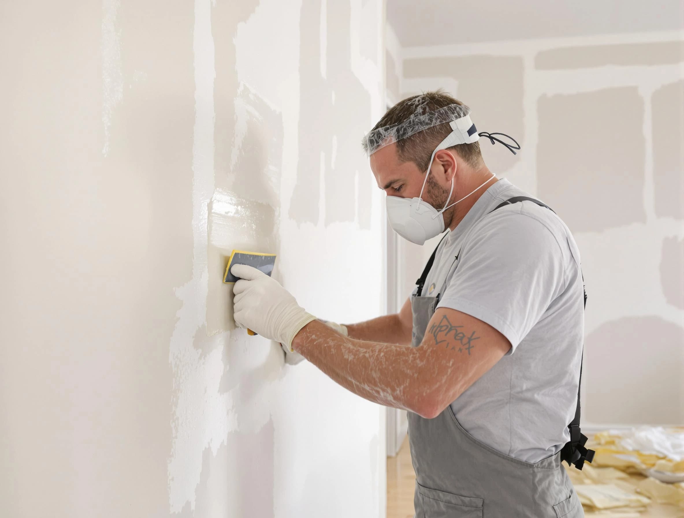 Gilbert House Painters technician applying mud to drywall seams in Gilbert, AZ