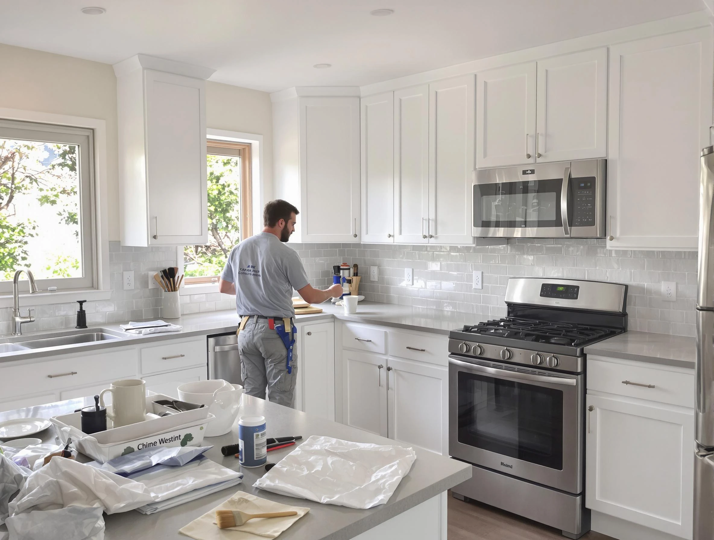 Gilbert House Painters applying fresh paint on kitchen cabinets in Gilbert