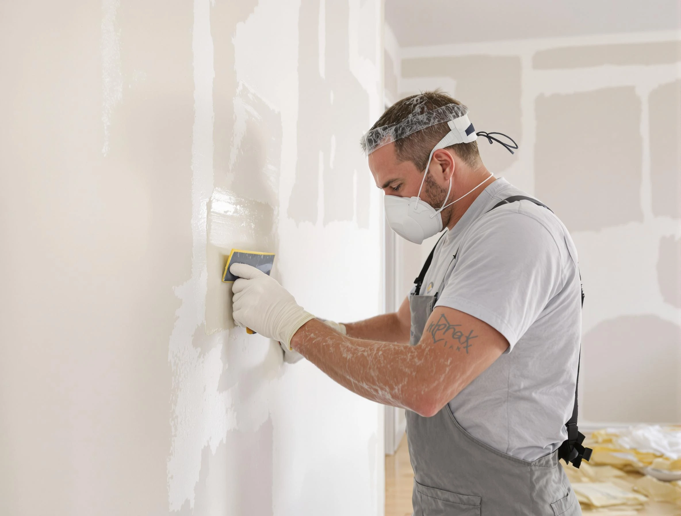 Gilbert House Painters technician applying mud to drywall seams in Gilbert, AZ